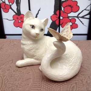 Lenox Porcelain Cat Figurine With Butterfly